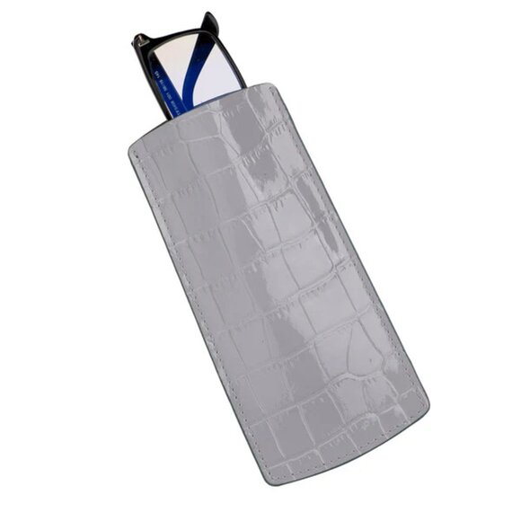 Premium Calfskin Eyewear Case embossed in Alligator Style - Gray White Color - Picture 1 of 3